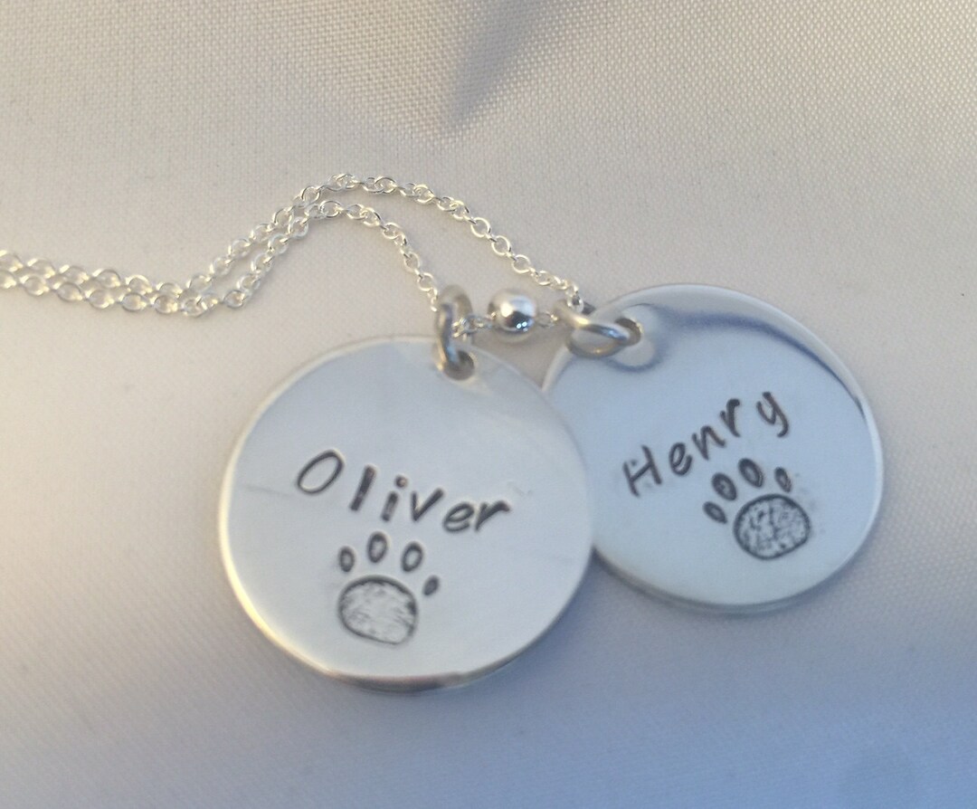 Dog Lover's Necklace - TWO DISCS - Personalized Sterling Silver/paw ...