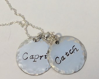 Mom Necklace with Kids' Names - Two Discs - Personalized Sterling Silver Necklace - Hand Stamped