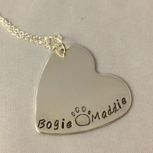 Dog Lover&#39;s Necklace with  Two Names on Heart Disc - Personalized Sterling Silver