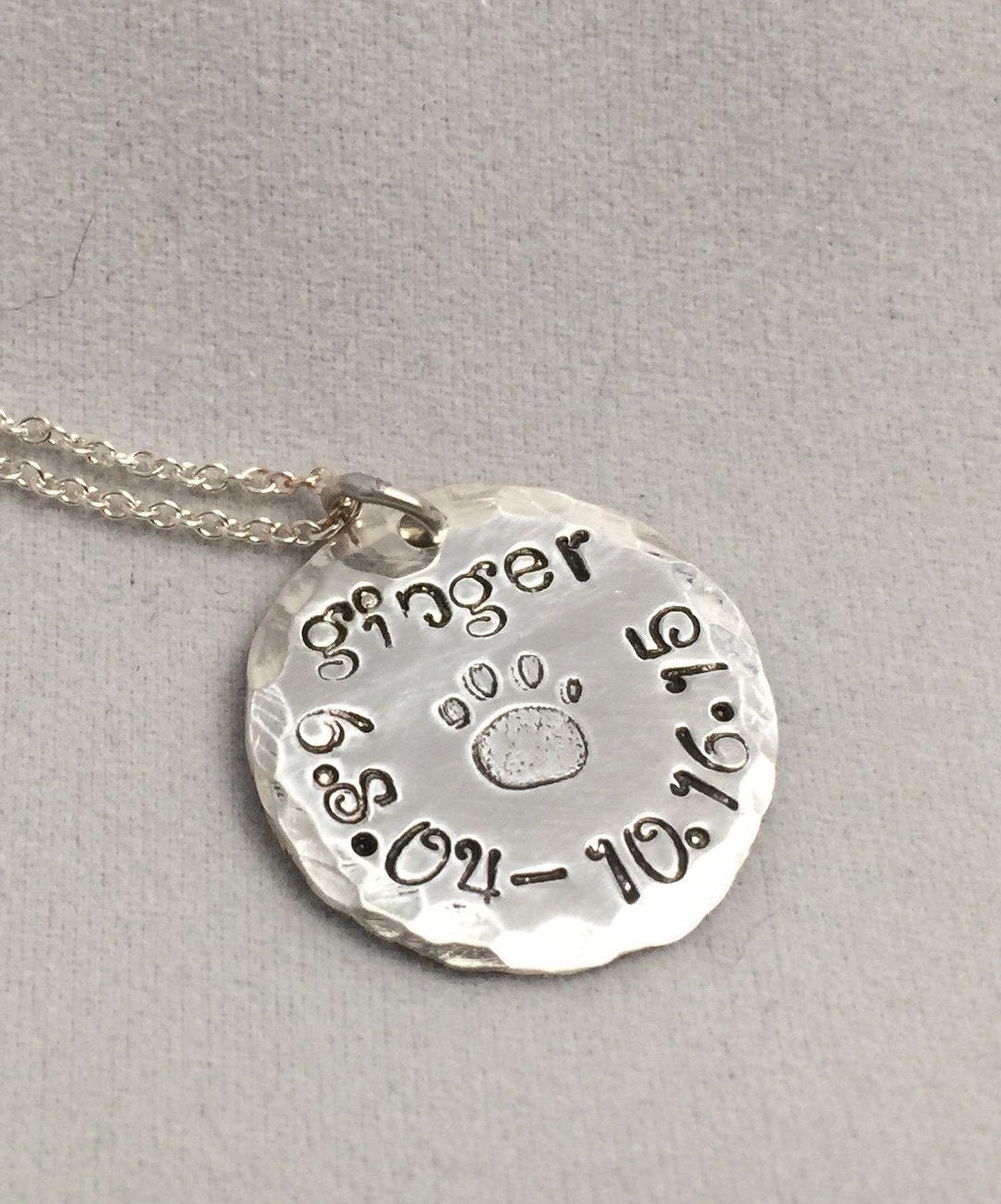 Personalized Sterling Silver Dog Paw Print Memorial Necklace With Pet's ...