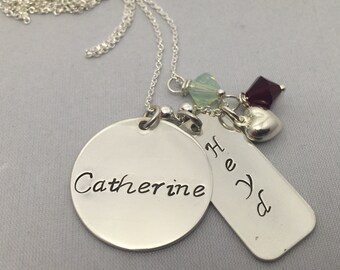 Mom Necklace - Personalized Jewelry - Sterling Silver with Children's Names/Birthstones - Hand Stamped - Mother's Day Gift