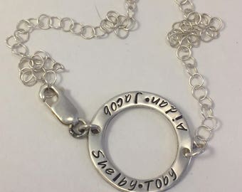 Hand Stamped Mom Bracelet/Necklace - Personalized Sterling Silver with Kids' Names