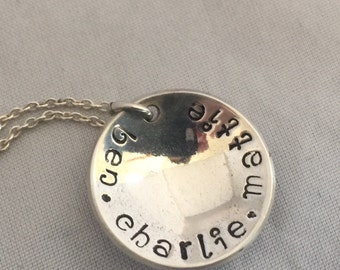 Mom Engraved Necklace with Kids' Names - Domed - Personalized Sterling Silver - Gift for Mom