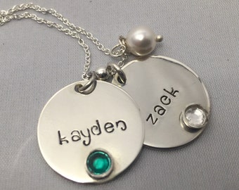 Mom/Bridesmaid Personalized Necklace - Sterling Silver - Hand Stamped Necklace - Two Discs