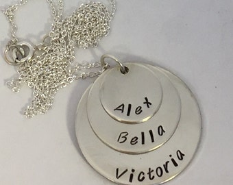 Mom Necklace - Personalized Sterling Silver Three Stack with Children's Names