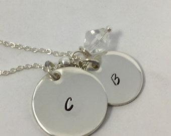 Mom Necklace/Jewelry - Personalized Sterling Silver Hand Stamped Discs with Kids' Initials or Names