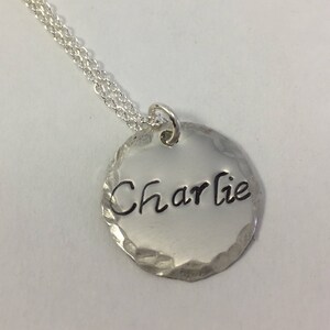Mom/Bridesmaid Necklace/Jewelry with Child&#39;s Name - Personalized Sterling Silver - Hammered
