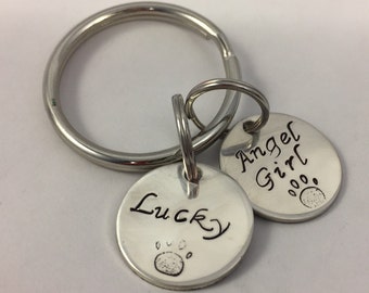 Dog/Cat Lover's Key Chain - Hand Stamped Personalized Sterling Silver