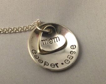 Domed Mom Necklace - Personalized Sterling Silver with Child's Name - Gift for Mom