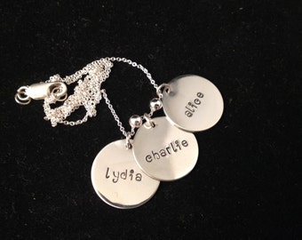 Mom Necklace - Personalized Sterling Silver with Children's Names - THREE DISCS - Special Gift for Mom