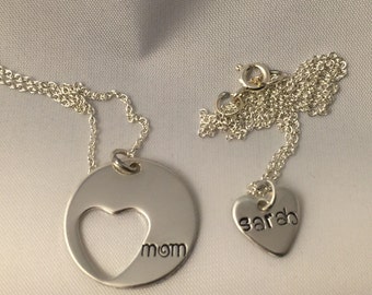 Mother Daughter Sterling Silver Heart Necklace - Personalized with Names - Christmas Gift