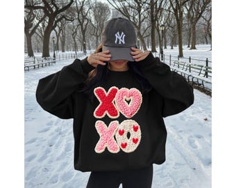 XO XO Valentine Sweatshirt, Knitted Heart Crewneck, Cute Valentine Sweater, Cozy Valentine Sweatshirt, Valentine Gift for Her
