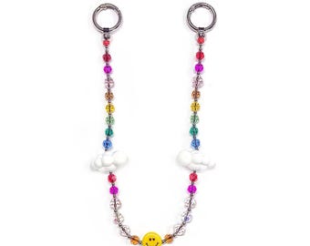 Llavero con dije de arcoíris para bolso, dije de carita sonriente para bolso, dije de nube linda para mochila, llavero con cuentas, accesorio para dije de teléfono estilo Y2K