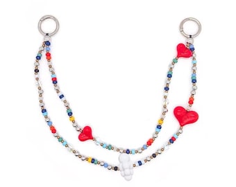 Llavero con dije para bolso con cuentas, dije de corazón colorido para bolso, llavero de nube lindo, dije para mochila Y2K, correa para dije de teléfono hecha a mano