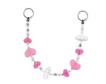 Llavero colgante de cereza rosa para bolso, lindo adorno para bolso, accesorio kawaii para mochila, llavero de cereza con cuentas, correa para teléfono con dije femenino