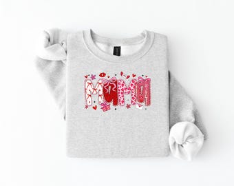 Mama Valentine Sweatshirt, Cute Mama Crewneck, Valentine’s Day Mom Shirt, Pink & Red Mama Sweatshirt, Gift for Mom