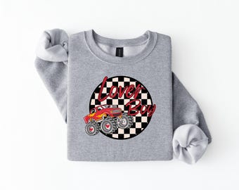 Lover Boy Kids Sweatshirt | Valentine Monster Truck Crewneck | Boys Valentine Shirt | Toddler Valentine Outfit | Kids Graphic Sweatshirt