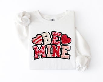 Be Mine Valentine Sweatshirt, Faux Yarn Style Crewneck, Valentine’s Day Shirt, Pink & Red Heart Sweatshirt, Valentine Outfit
