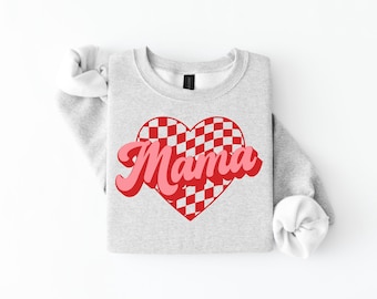 Mama Valentine Sweatshirt, Valentine’s Day Mama Crewneck, Retro Heart Mom Sweatshirt, Cute Mama Pullover, Gift for Mom