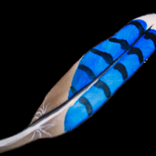 Hand painted cast Bluejay feather brooch.