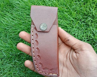 Custom Handmade Pocket Knife Cow Leather Sheath / Holster / Case