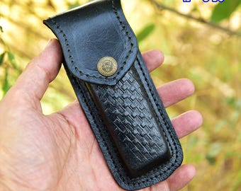 Custom Handmade Pocket Knife Black Leather Sheath / Holster / leather Pouch