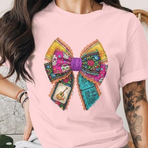 Fiocco vibrante del Giorno dei Morti PNG Clipart digitale, design a sublimazione con teschio di zucchero, arte popolare messicana Calavera Fiesta Bow Art