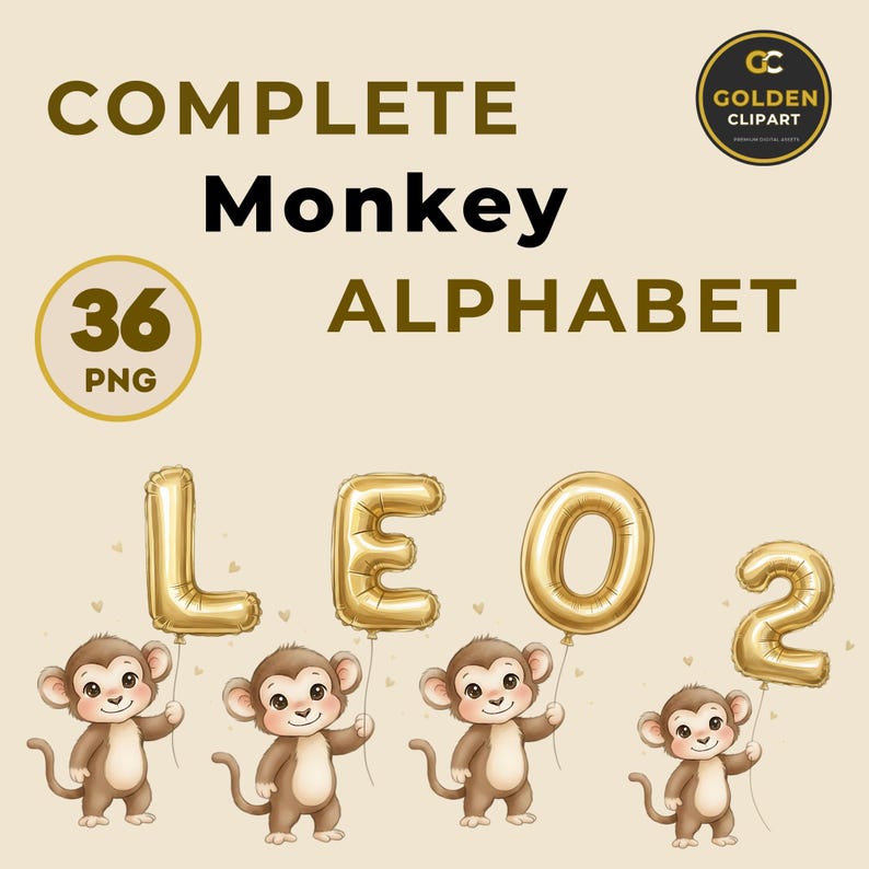 Standing Monkey | Balloon Letter PNG | Alphabet & Numbers 0-9 | Classic ...