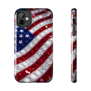 American Flag Glitter Phone Case | Tough Phone Case, Patriotic USA Stars Stripes for iPhone 17 Pro Max, 16e, 15, 14, 13 & Samsung S26, Pixel