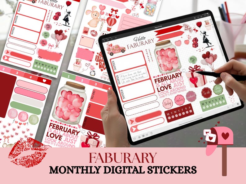 February Text Stickers February 2026 Digital Stickers | Elegant Valentine Love Planner ...