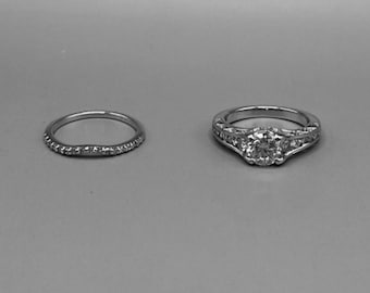 Natural Diamond Engagement Wedding Ring Set 1.63ct 18k 14k White Gold Estate