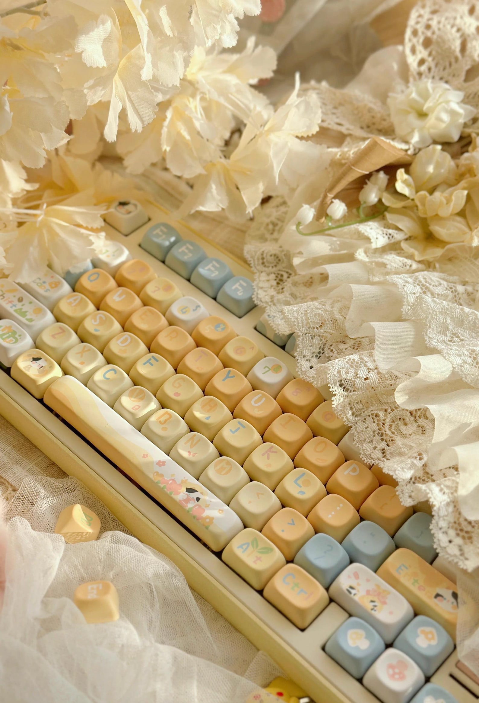 Kawaii Keycap Set for Mechanical Keyboard, Cute Pastel Floral Artisan Keycaps, Aesthetic Custom ...