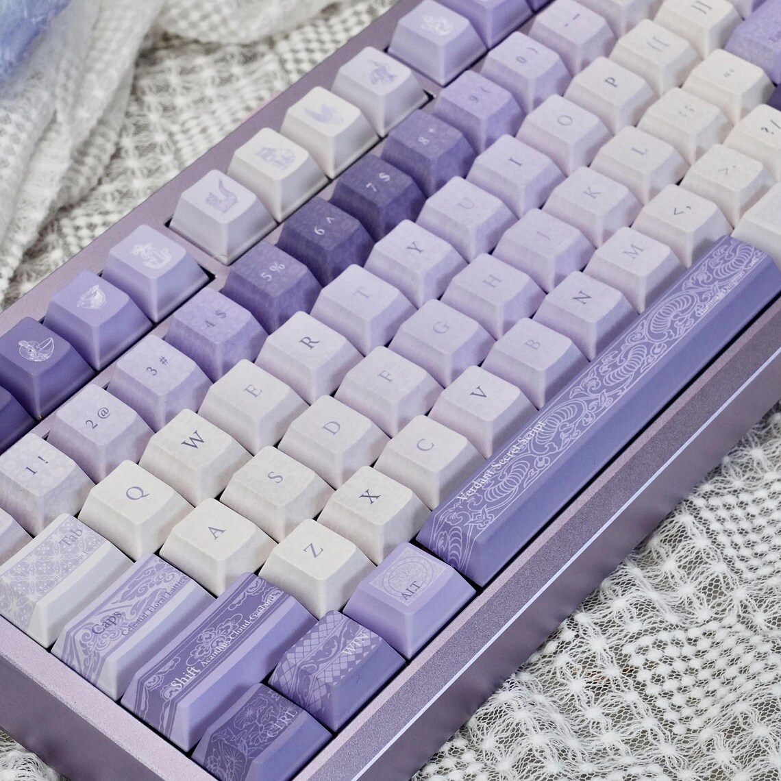 Lavender Purple Elegant Style Keycap Set for Mechanical Keyboard, Aesthetic Custom Keycaps ...