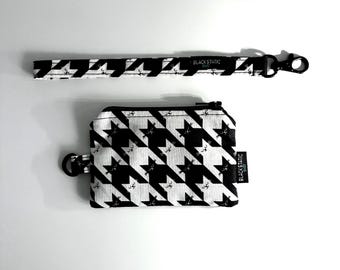 Minimalist Catstooth Wristlet Wallet Zipper Pouch Detachable Wrist Strap Small Zippered Card and Coin Purse For Essentials