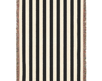 Black Cream Striped Throw Blanket Neutral Woven Blanket Modern Farmhouse Decor Minimalist Home Blanket