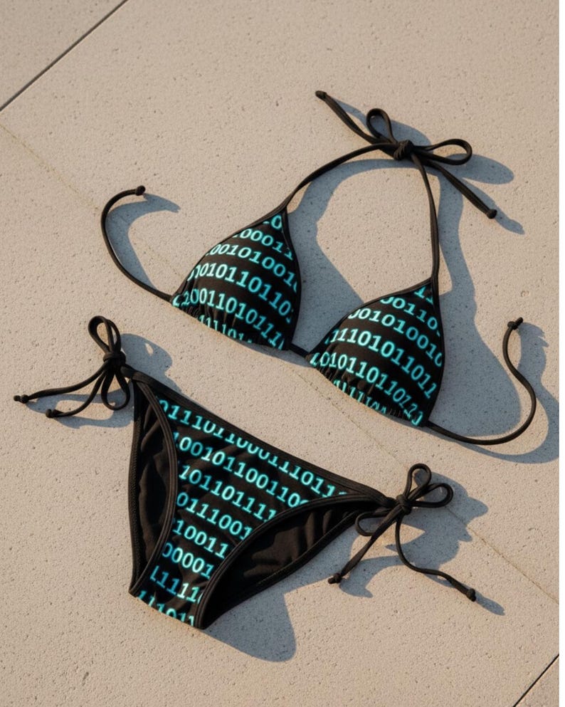 Teal Binary Code Bikini Tie Side Triangle Swimsuit Cyber Goth Matrix Swimwear Rave Festival Outfit Cyberpunk Alt Beachwear immagine 2