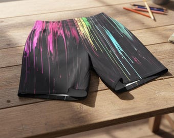 Neon Paint Drip Beach Shorts Mens Elastic Swim Trunks Graphic Glitch Alt Summer Wear Board Shorts Spring Break