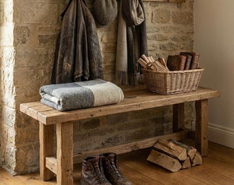 Banco de madera al pie de la cama para la entrada - Banco de entrada rústico - Banco decorativo de madera hecho a mano - Banco de recibidor moderno - Decoración rústica para el hogar