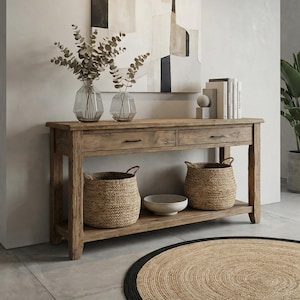 Solid Wood Hallway Narrow Table – Rustic Small Space Farmhouse Entryway Storage ( Custom Furniture )
