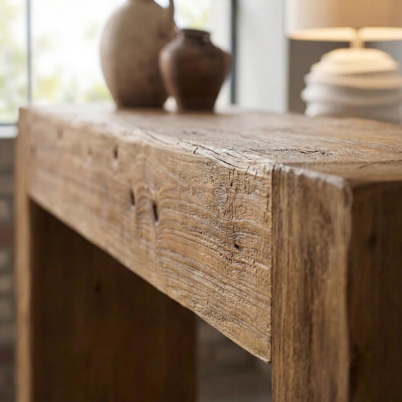 Rustic Wood Console Table With Storage | Solid Wood Entryway Table ...