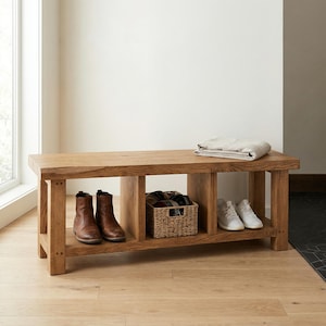 Banco zapatero rústico de madera con espacio de almacenamiento - Organizador de zapatos para recibidor estilo casa de campo - Banco para sentarse - Banco para el pie de la cama en el vestíbulo (tamaño personalizado) imagen 10