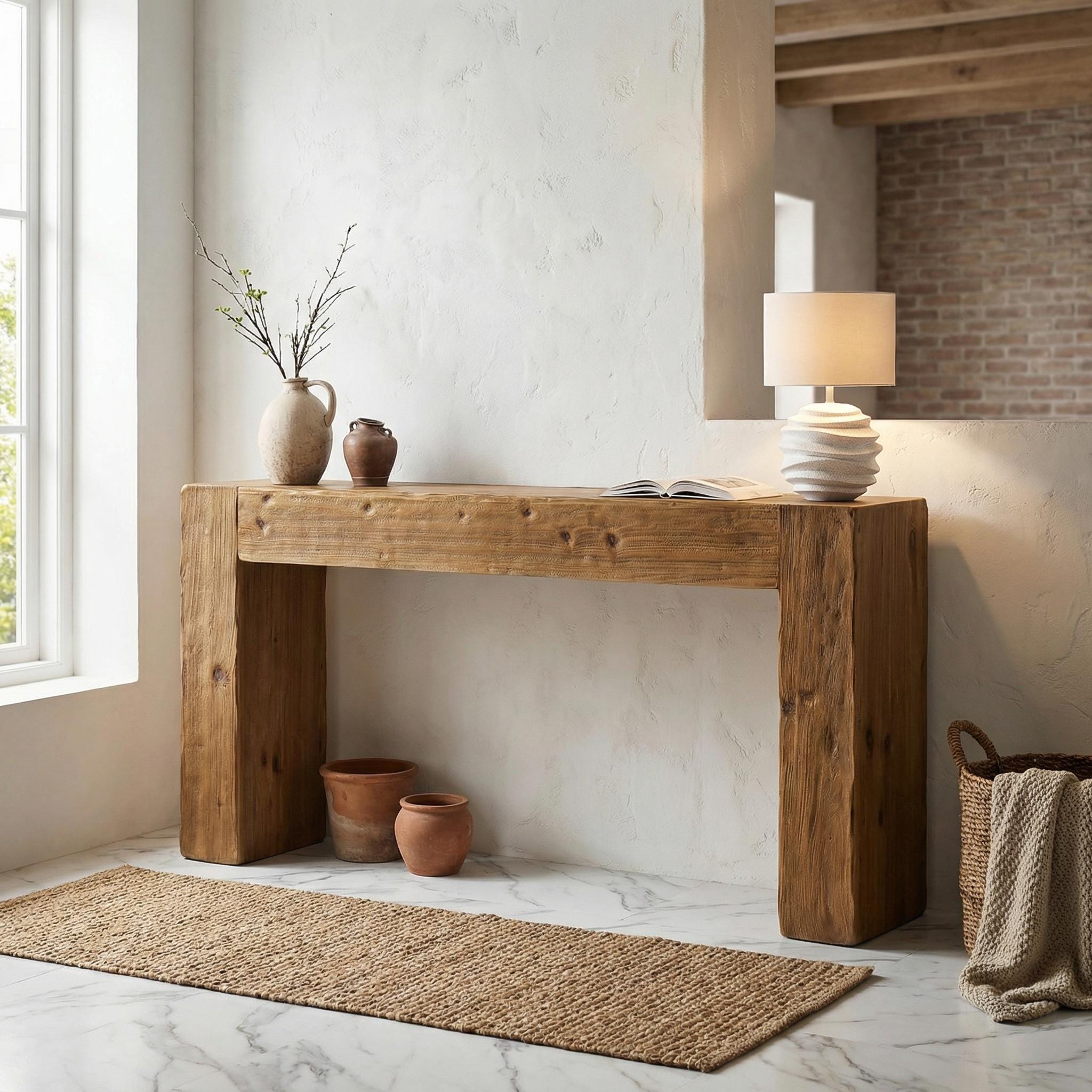 Rustic Wood Console Table With Storage | Solid Wood Entryway Table ...