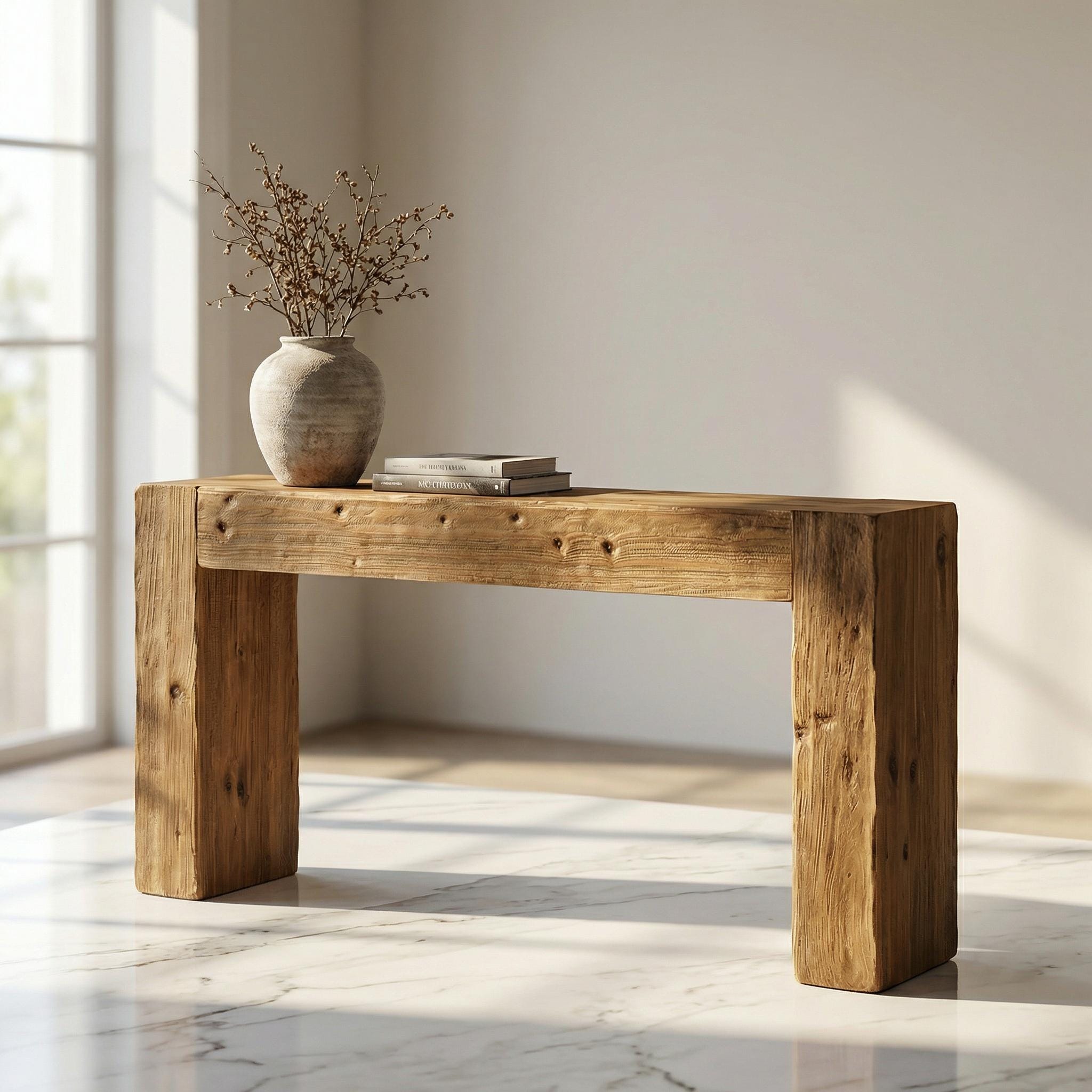 Rustic Wood Console Table With Storage | Solid Wood Entryway Table ...
