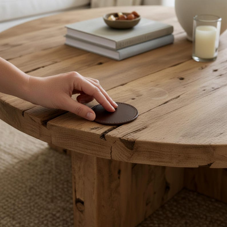 Round Rustic Wood Coffee Table – Japandi 2.0 Handmade Reclaimed Wood ...
