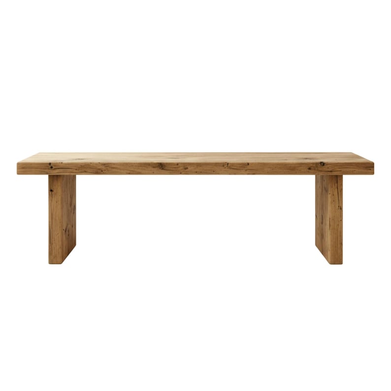Puede incluir: Una mesa rectangular de madera con acabado natural. La mesa tiene una tapa gruesa y dos patas rectangulares robustas. La veta de la madera es visible, dando a la mesa un aspecto r&uacute;stico. La mesa mide aproximadamente 183 cm de largo.