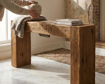 Rustic Wood Console Table with Storage | Solid Wood Entryway Table  |Farmhouse Sofa Table - You can use bench that are 14-16 inches high