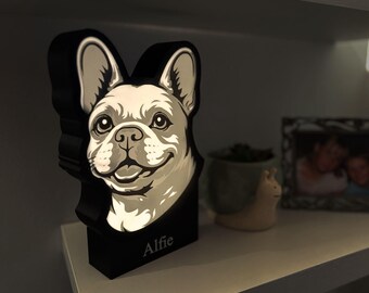 Caja de luz personalizada para perro: retrato de líneas limpias con nombre personalizado