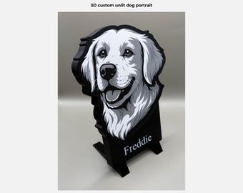 Estantería con retrato de perro personalizado, según la raza, personalizable con nombre