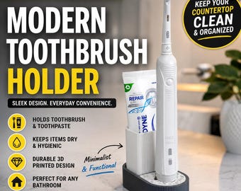 Minimalist Electric Toothbrush Holder | 3D Printed Stand, Toothpaste Slot Organizer