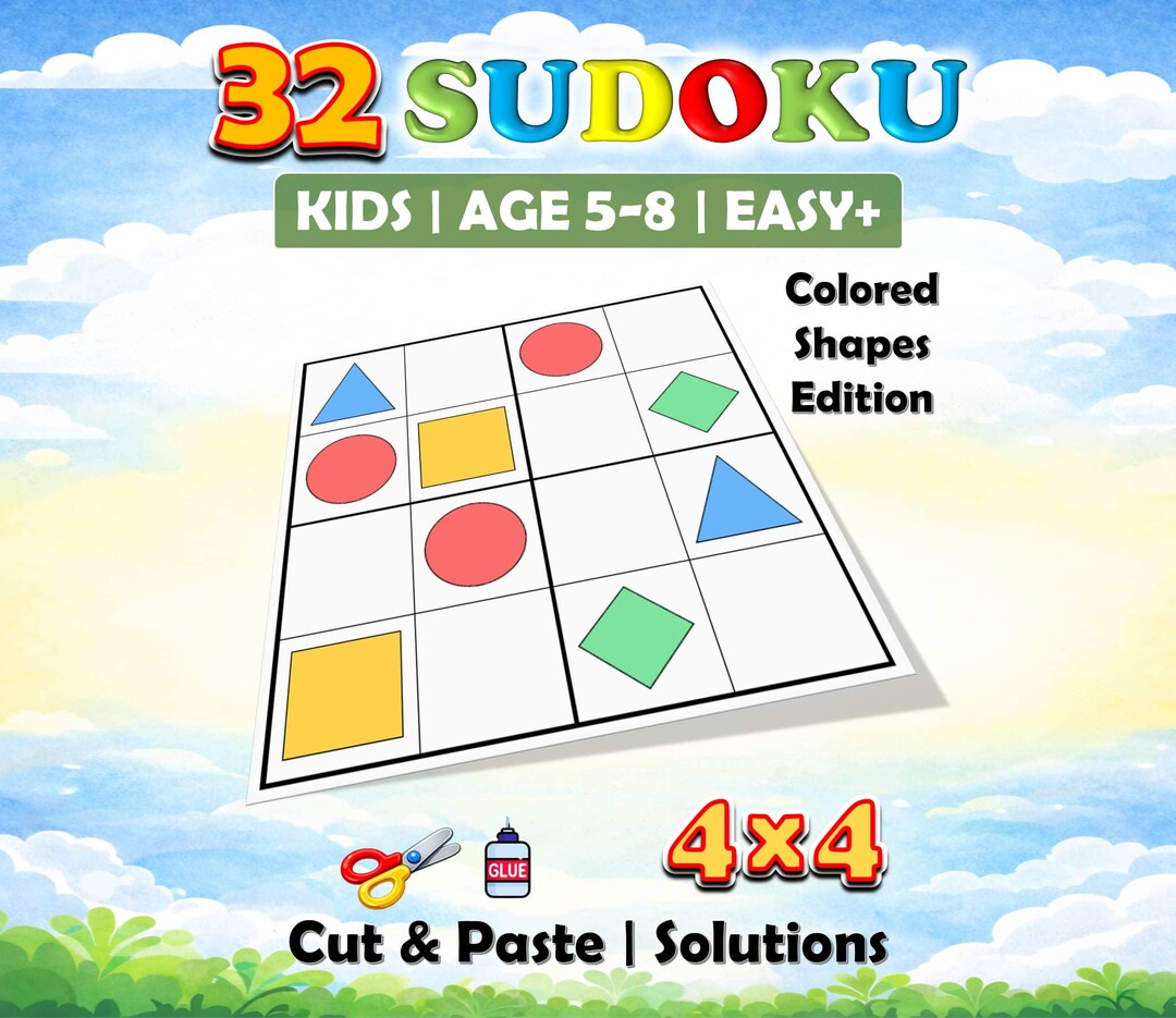 4x4 Sudoku for Kids Colored Shapes Easy+ Age 5-8 | Advanced Geometry ...